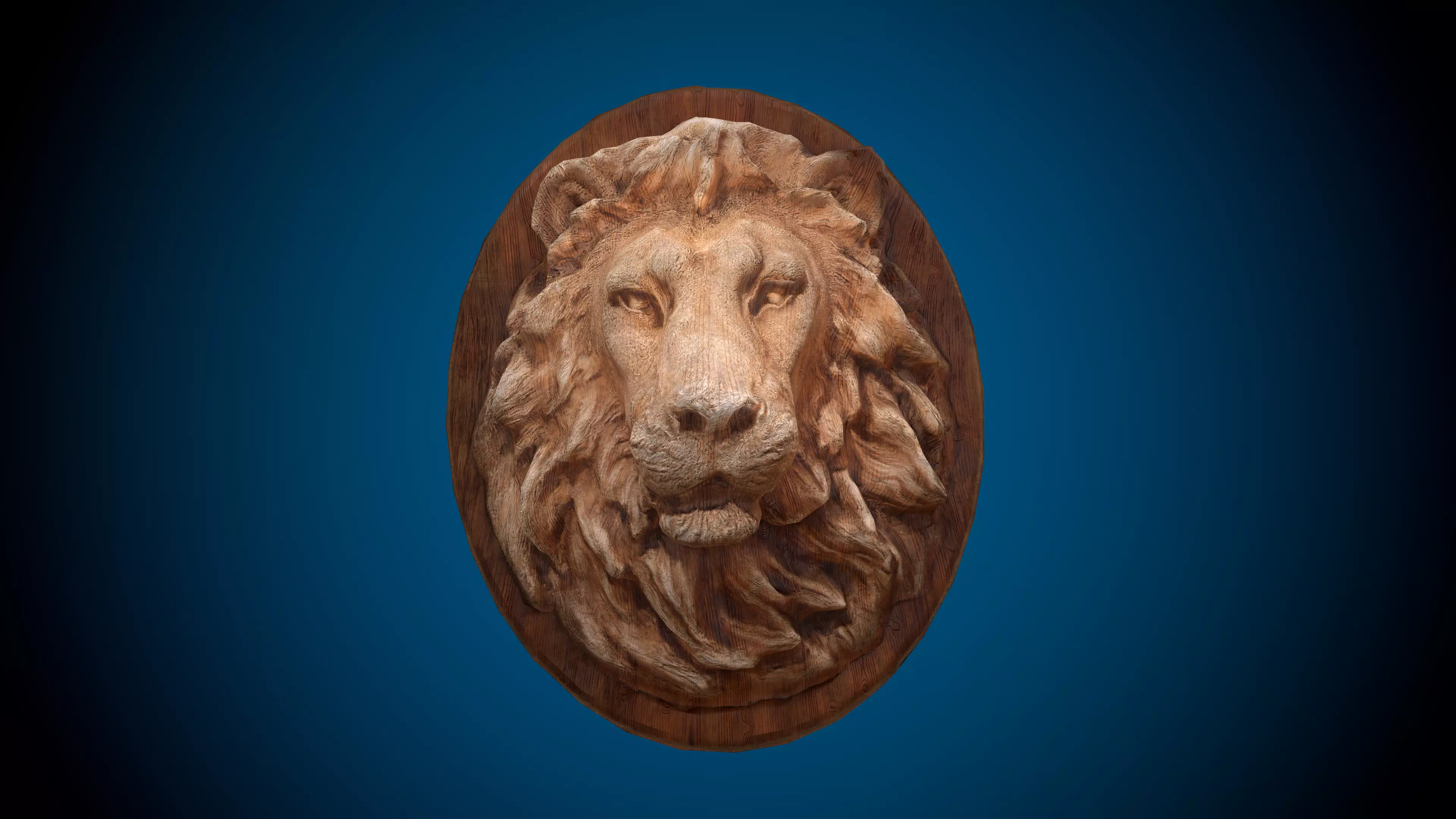 Lion Head -Wooden Relief Low-poly 3D model_0