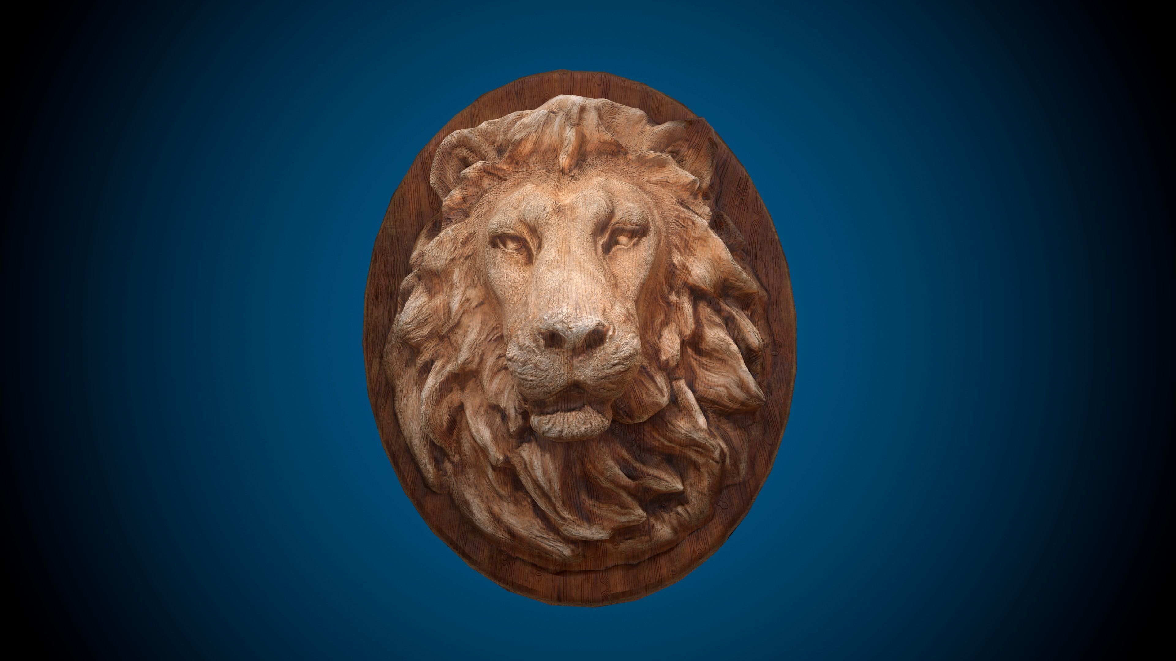 Lion Head -Wooden Relief Low-poly 3D model_10