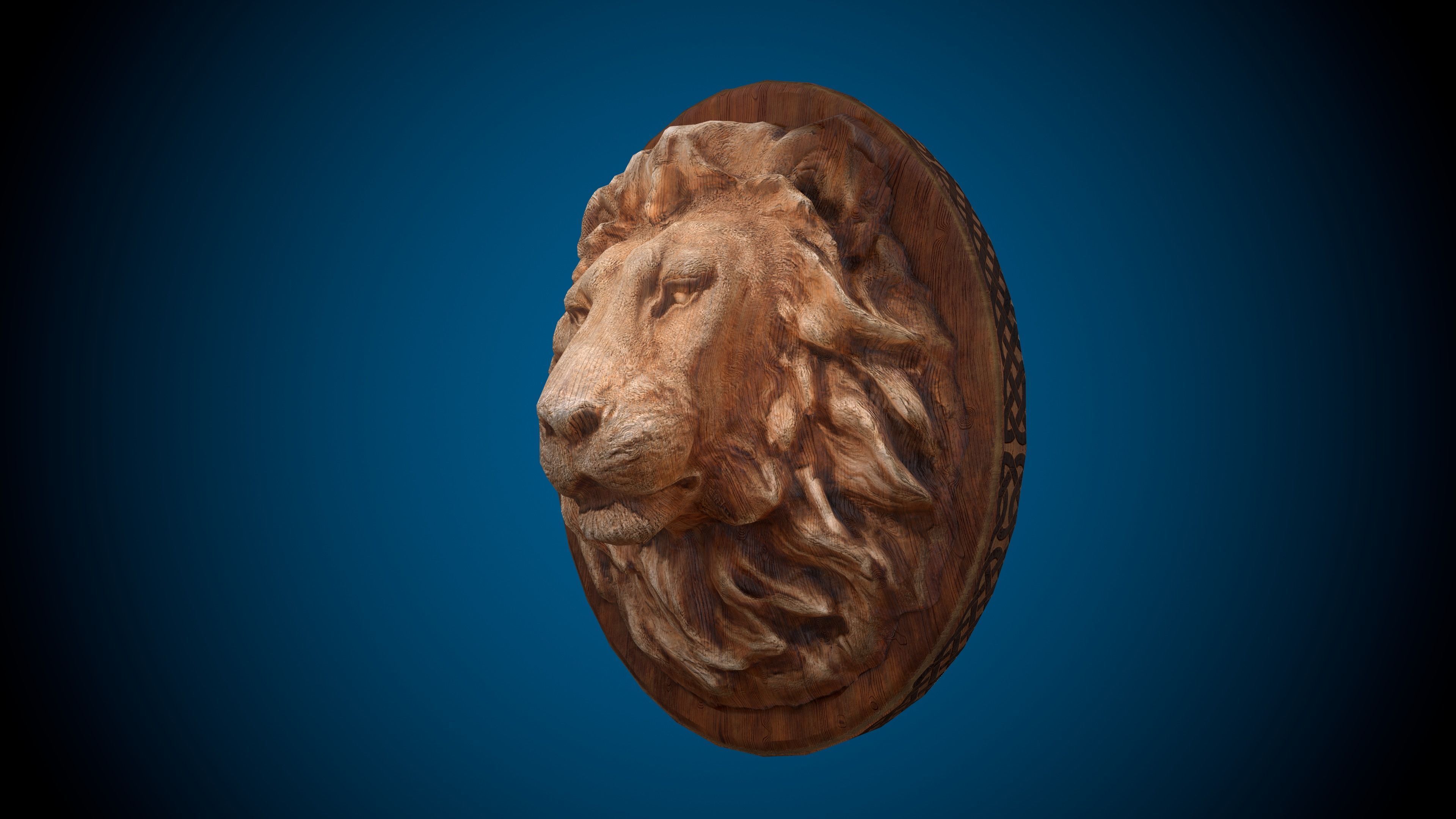 Lion Head -Wooden Relief Low-poly 3D model_9
