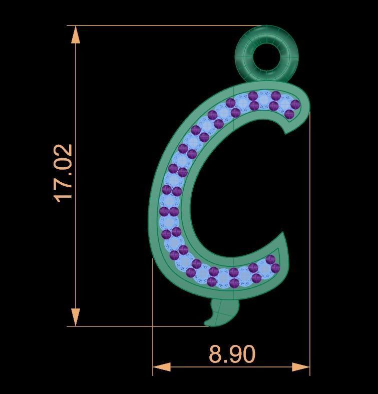 Alphabets Big Turkish C Letter Pendant 3D print model_1