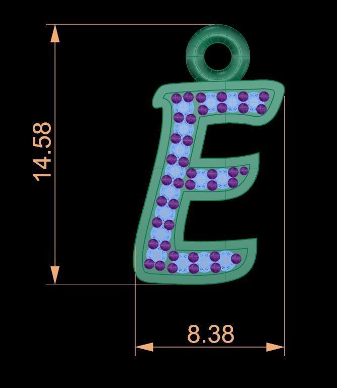 Alphabets Big E Letter Pendant 3D print model_1