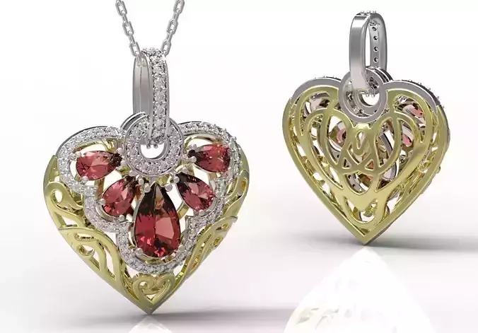 Pendant heart shaped in gold and silver 3D print model
