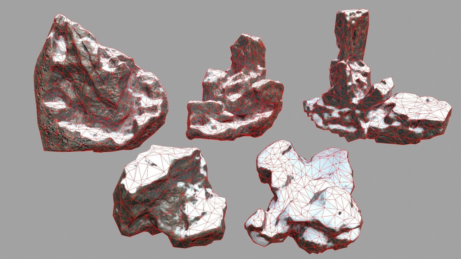 Rock Set with snow Low-poly 3D model_17