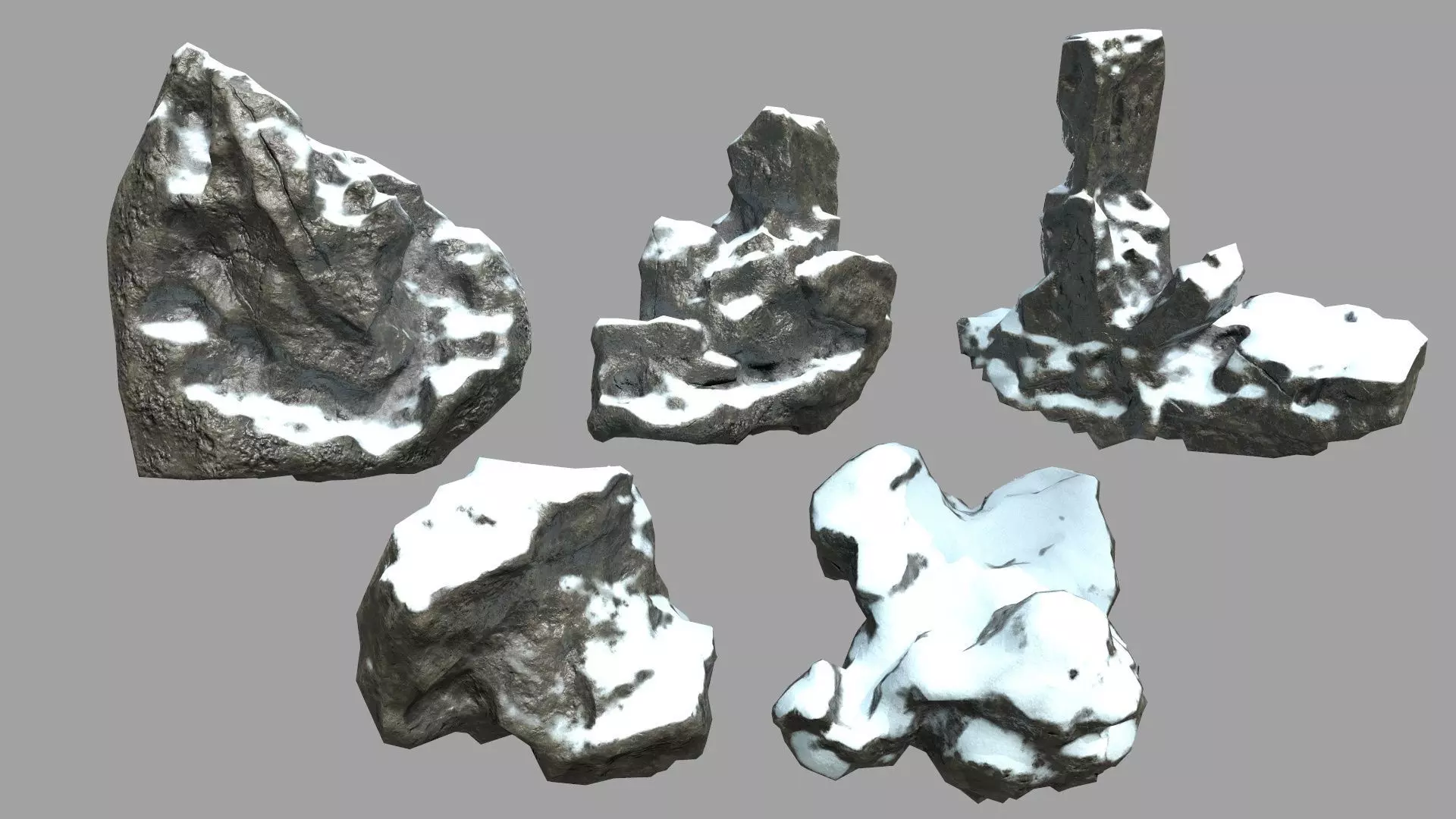 Rock Set with snow Low-poly 3D model_0