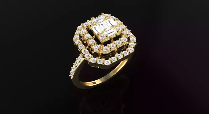 AR-DIAX-Z007 gold ring with baguette cut diamonds