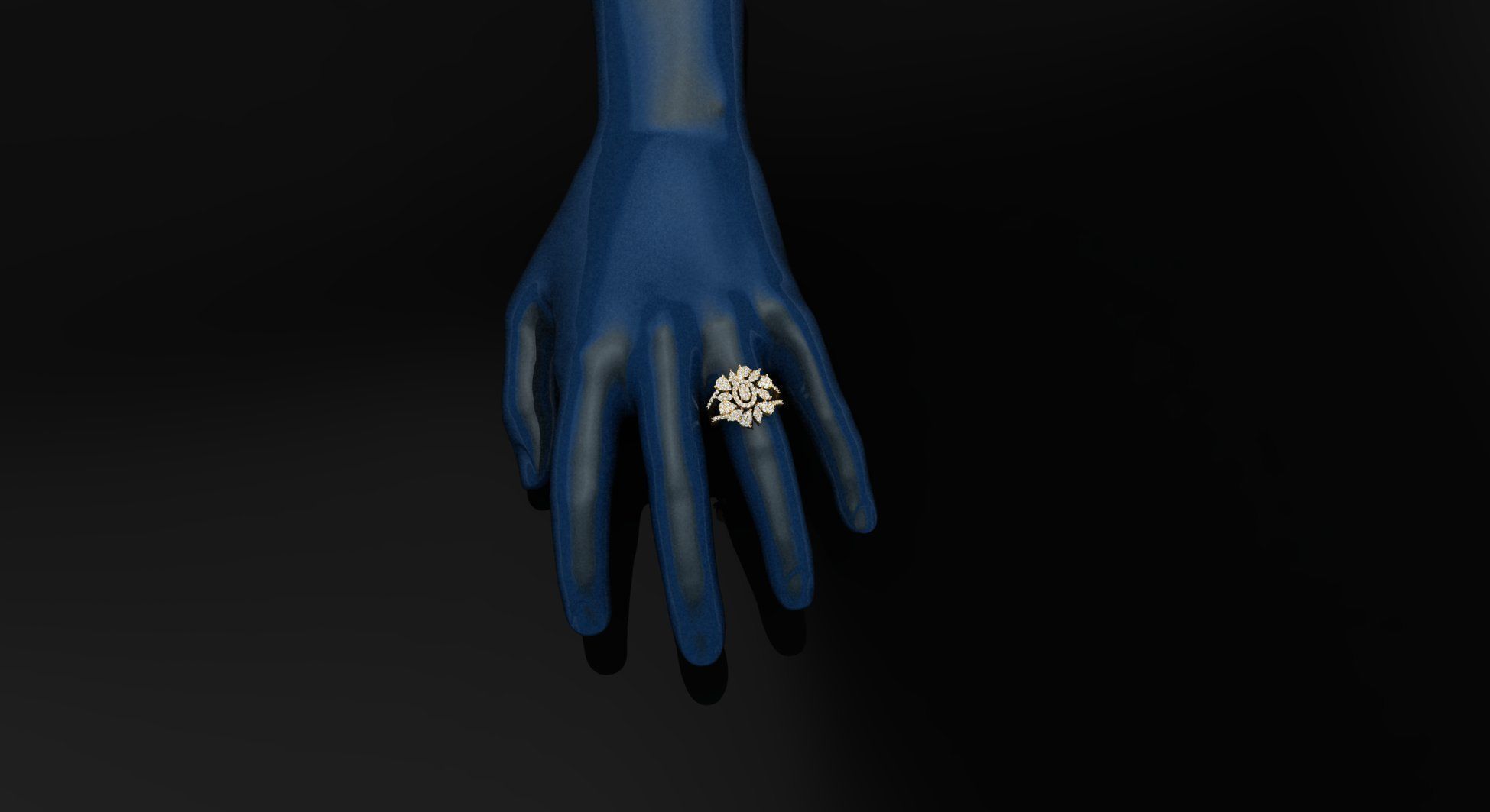 AR-DIAX-Z009 diamond flower ring gold 3D print model_1