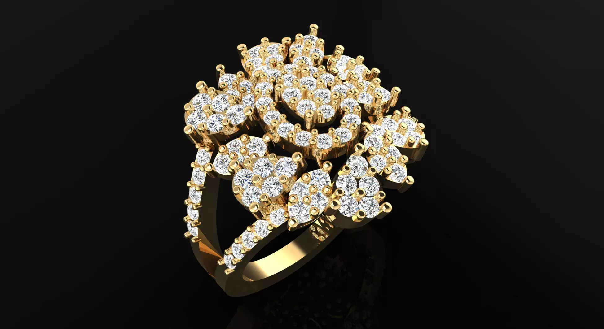 AR-DIAX-Z009 diamond flower ring gold 3D print model_0
