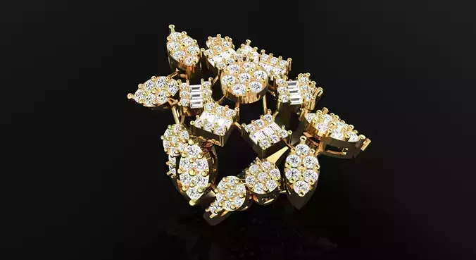 AR-DIAX-Z011 diamond cluster ring gold 3D print model