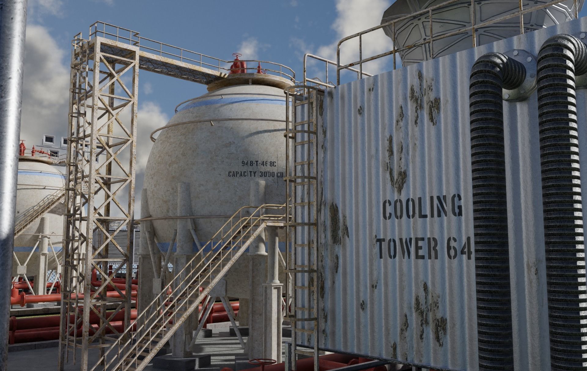 Petroleum Refinery Storage Tanks Low-poly 3D model_5