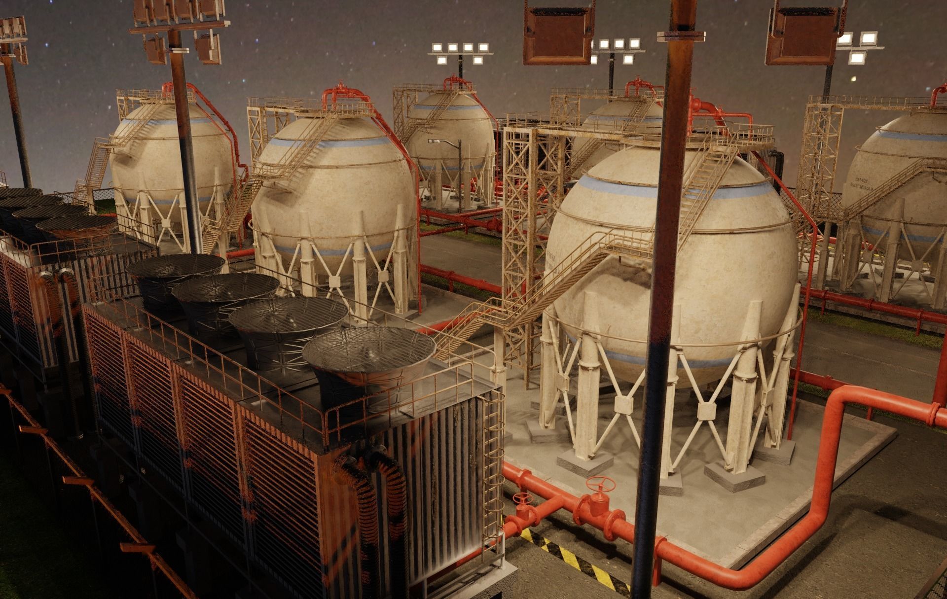 Petroleum Refinery Storage Tanks Low-poly 3D model_7
