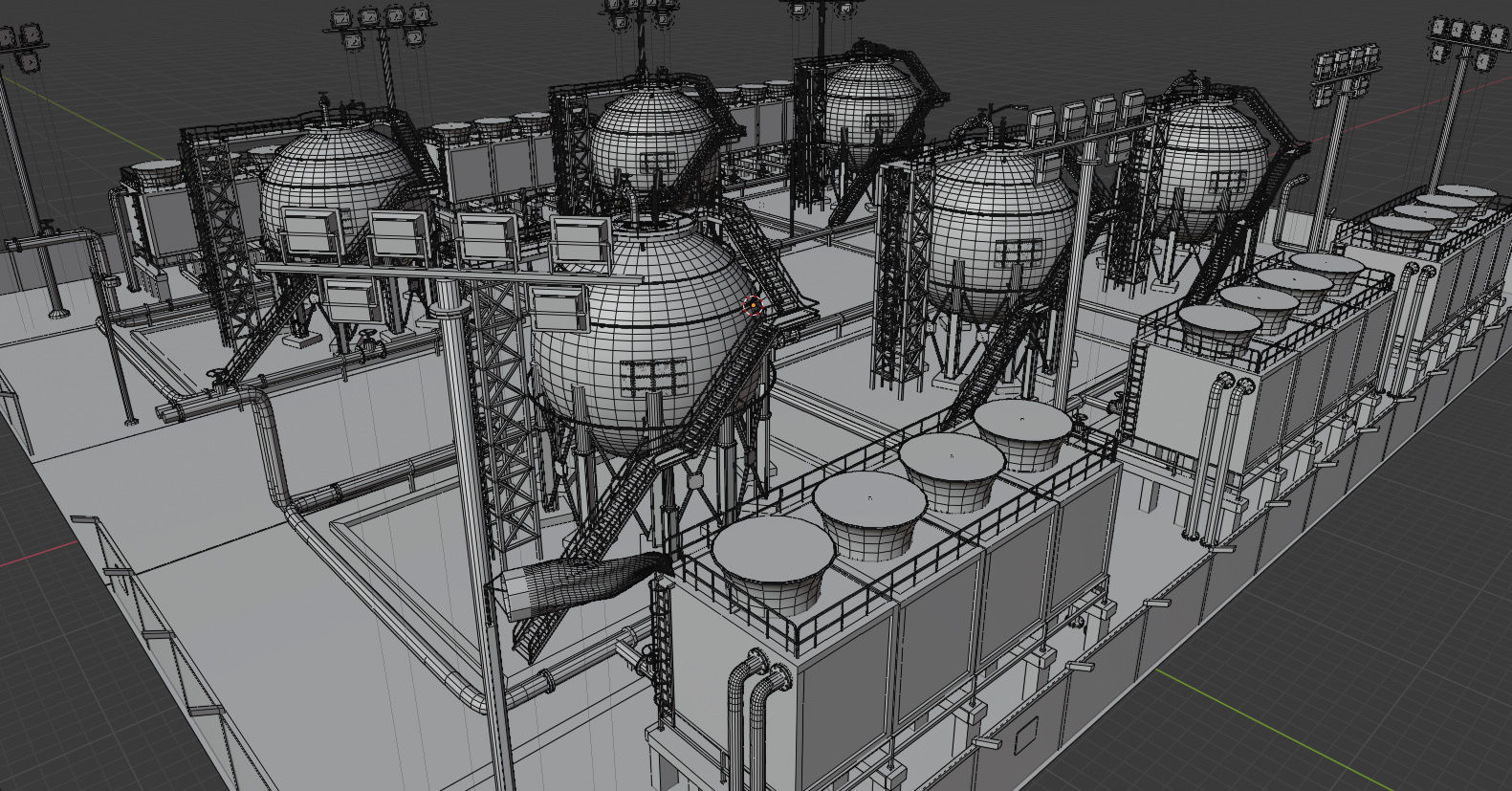 Petroleum Refinery Storage Tanks Low-poly 3D model_11