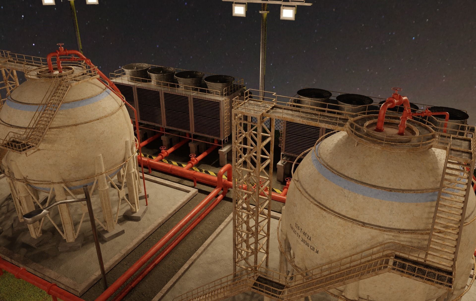 Petroleum Refinery Storage Tanks Low-poly 3D model_9