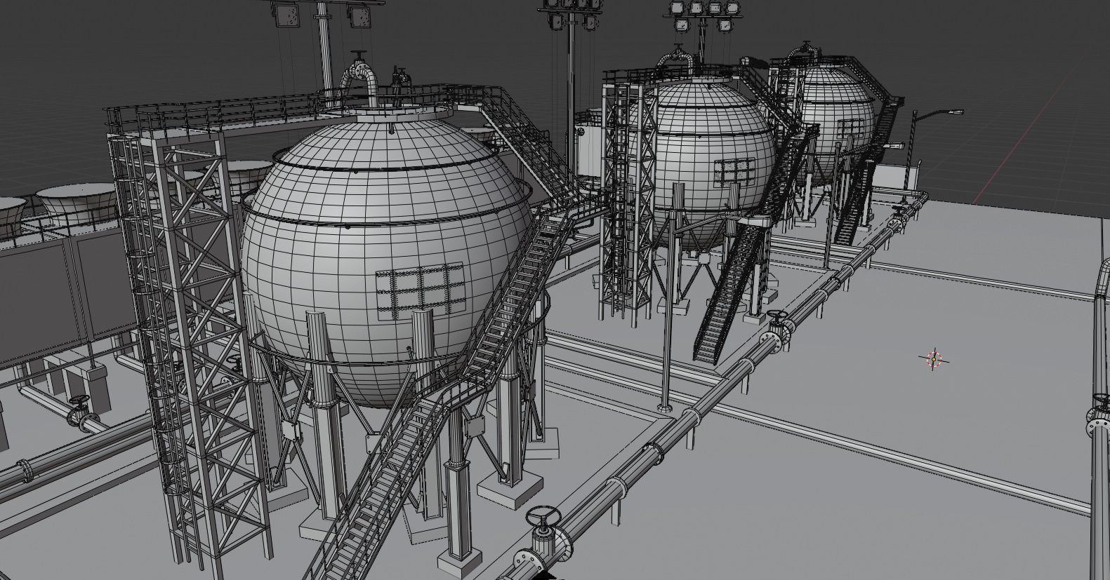Petroleum Refinery Storage Tanks Low-poly 3D model_12