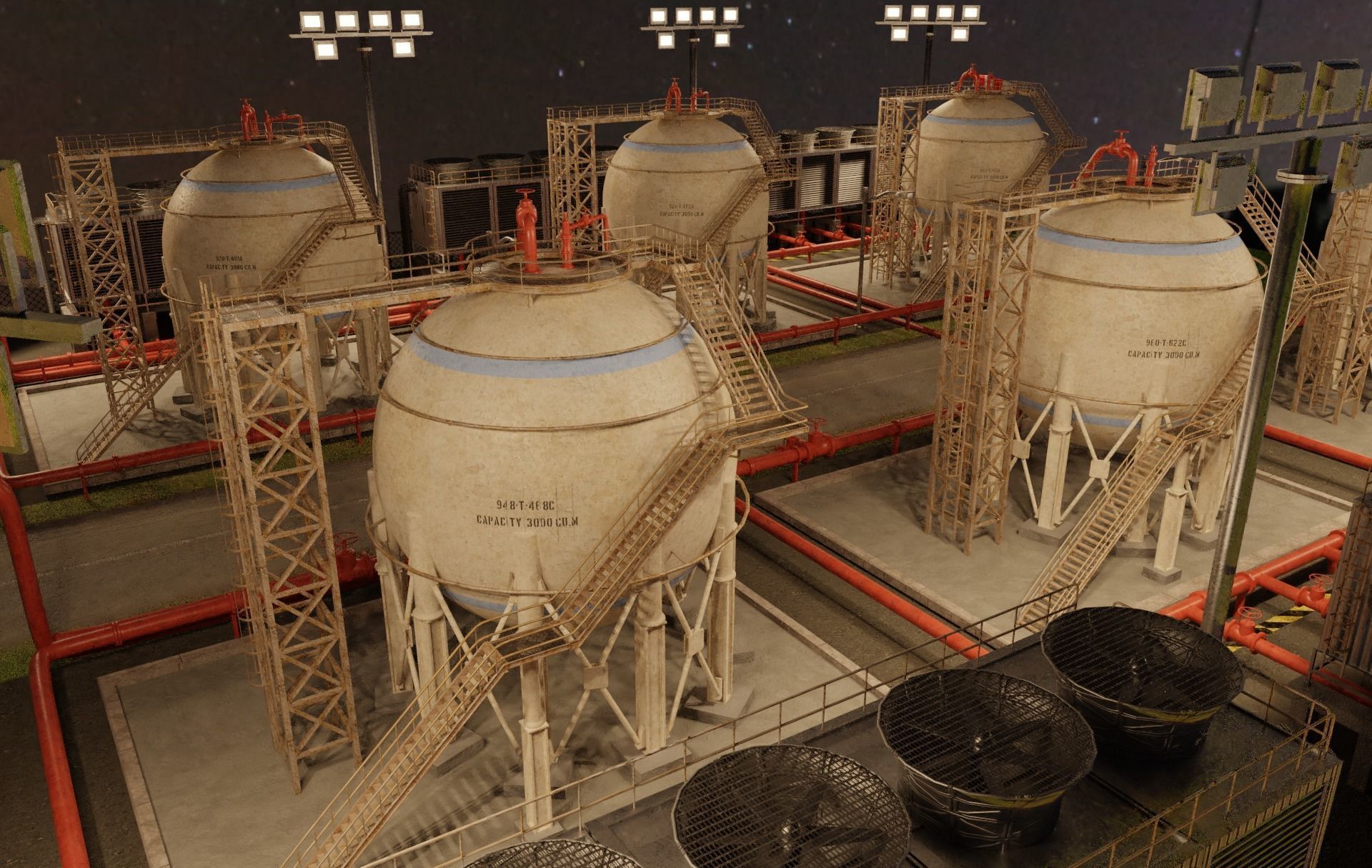 Petroleum Refinery Storage Tanks Low-poly 3D model_8