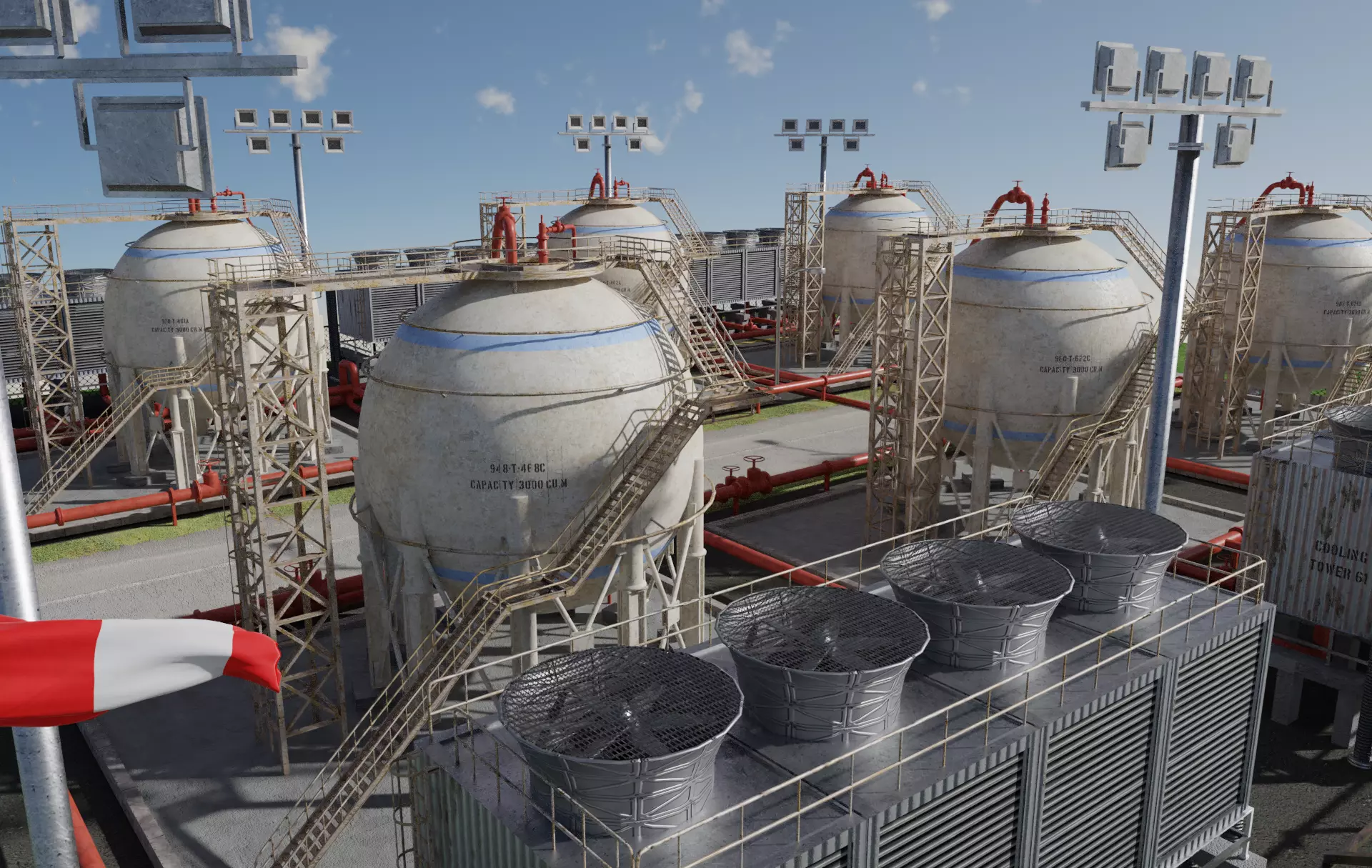 Petroleum Refinery Storage Tanks Low-poly 3D model_0