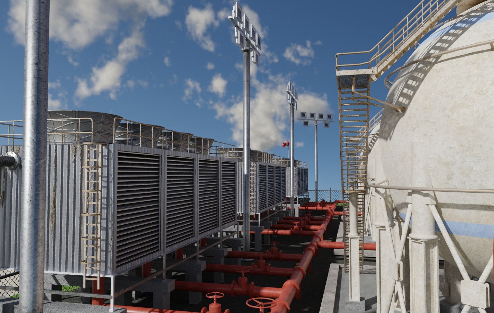 Petroleum Refinery Storage Tanks Low-poly 3D model_3