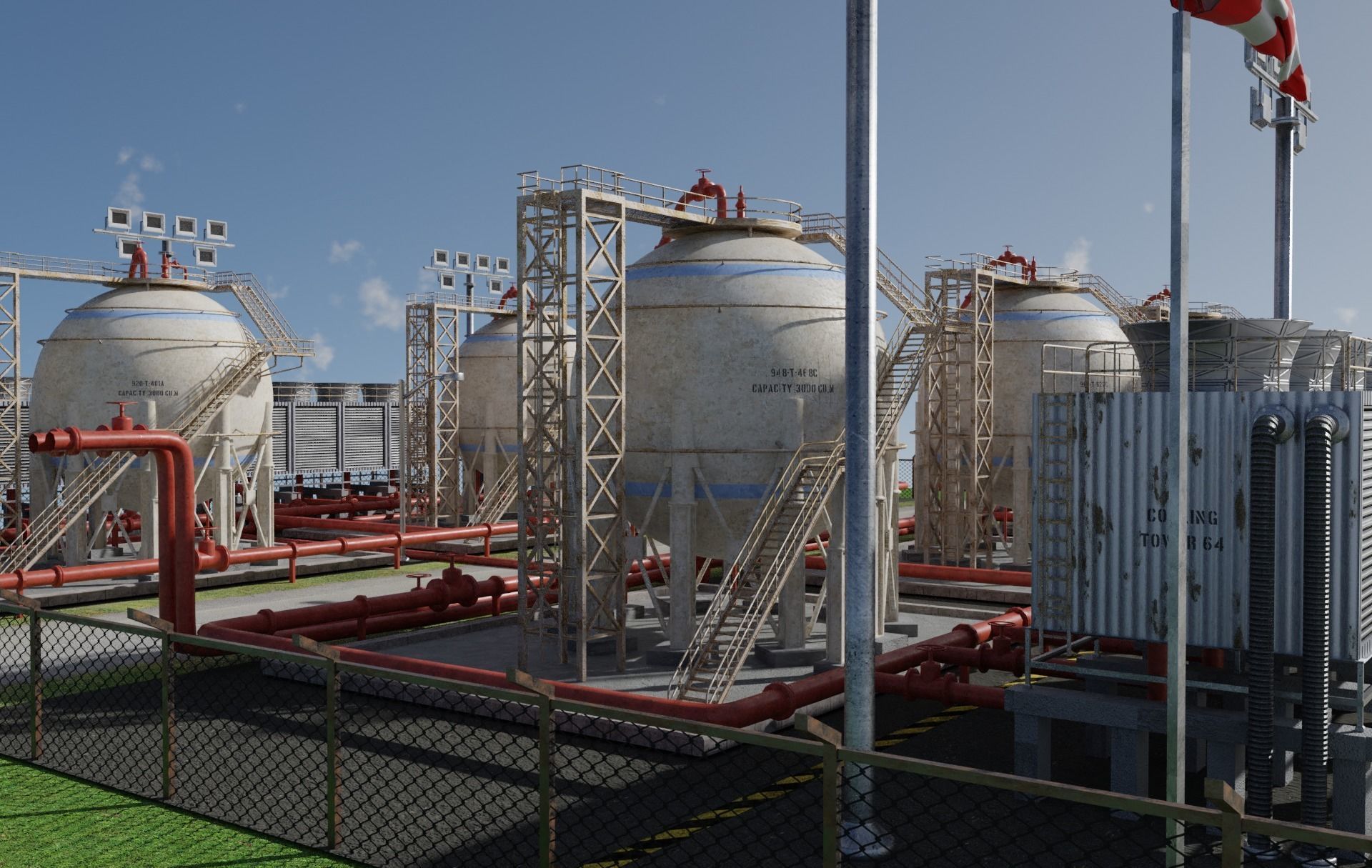 Petroleum Refinery Storage Tanks Low-poly 3D model_4