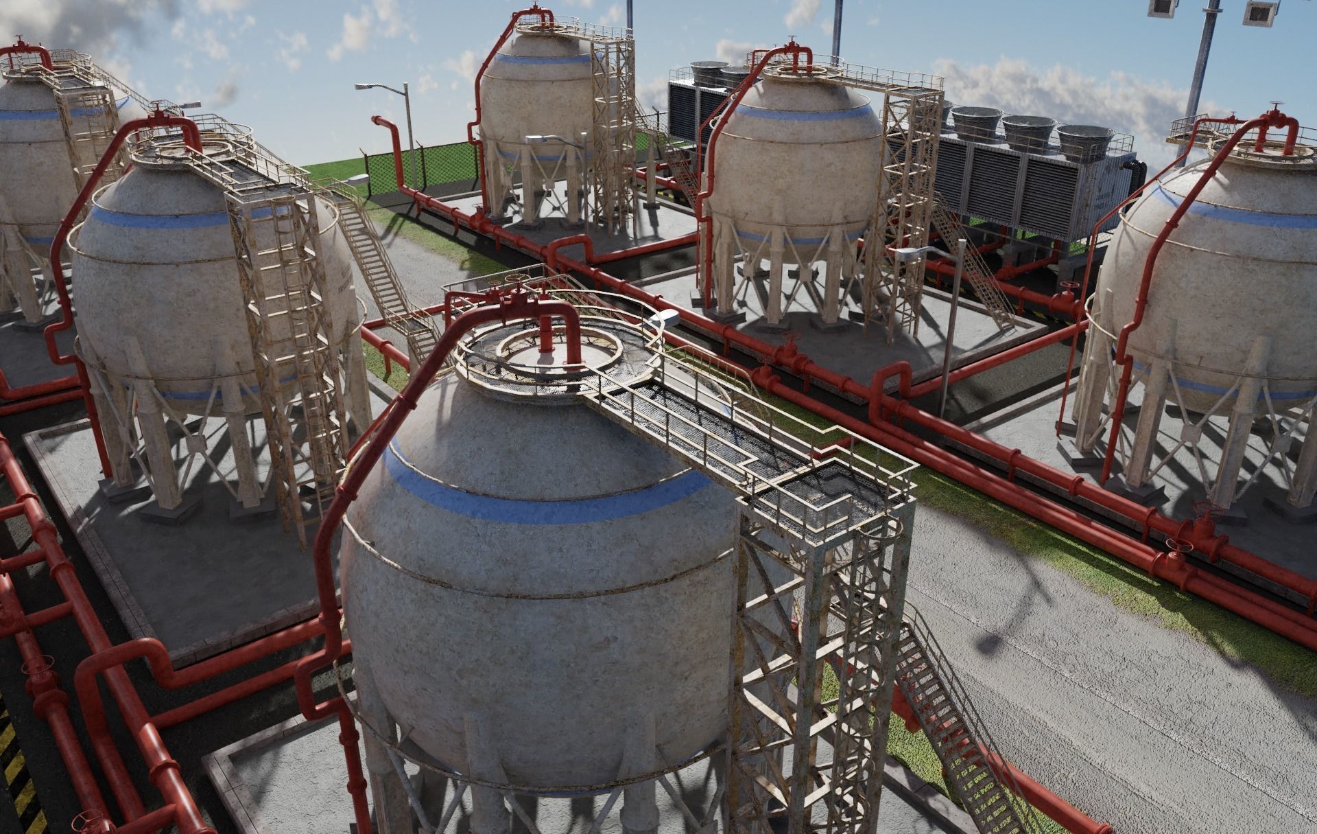 Petroleum Refinery Storage Tanks Low-poly 3D model_6