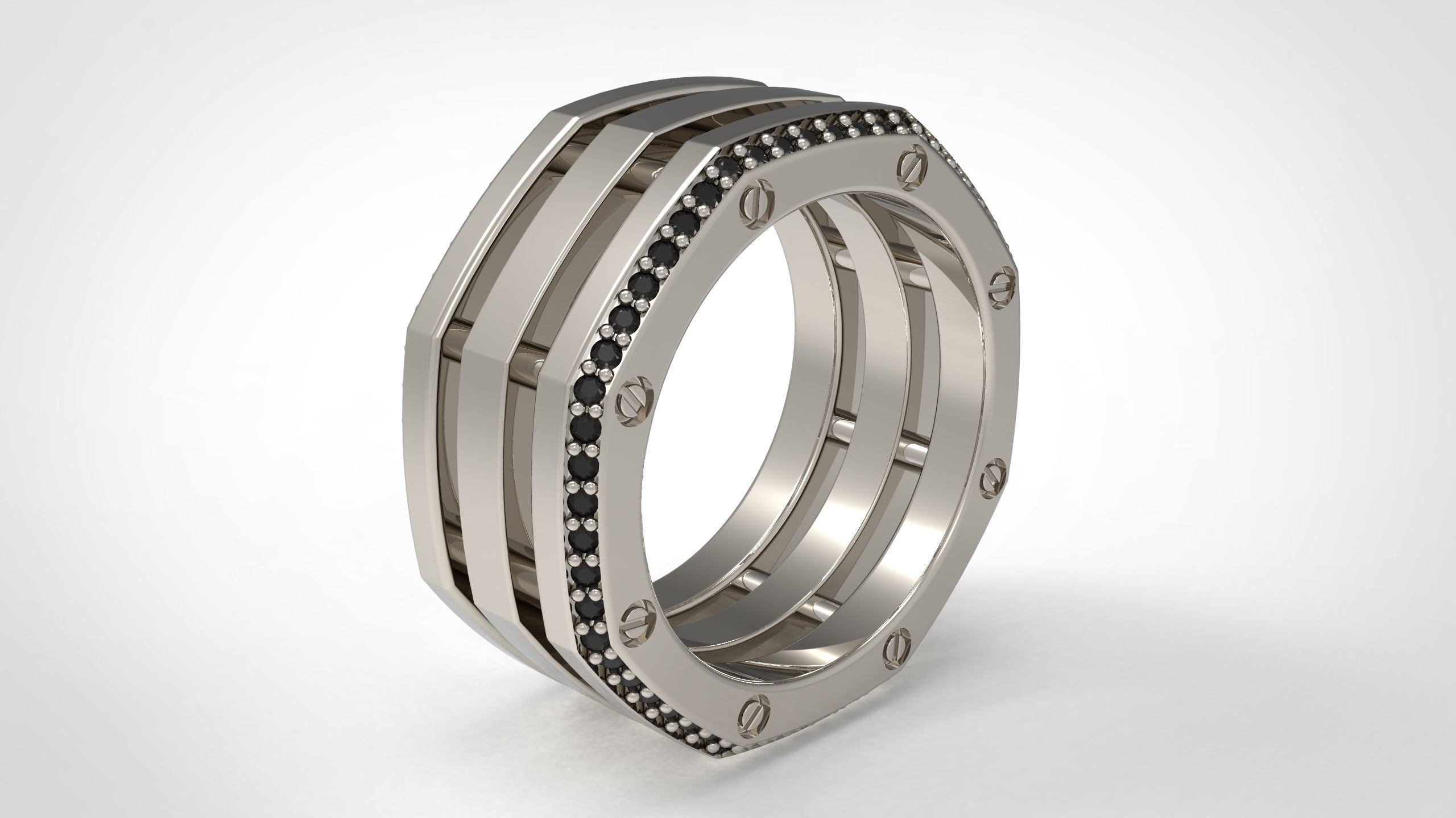 Rockford 3 Row With Diamond Rings in US 9 3D print model_1