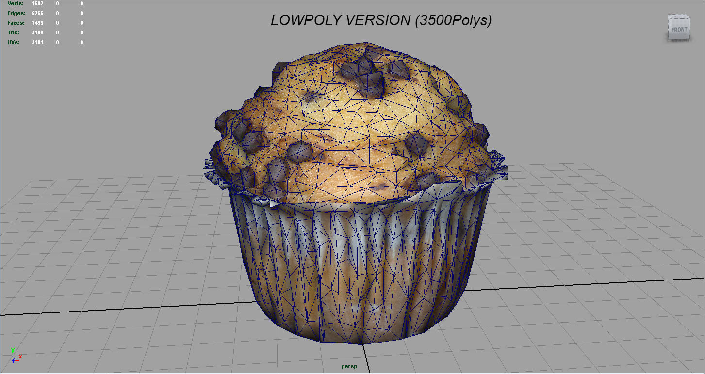Chocolate chip Cupcake Low-poly 3D model_4