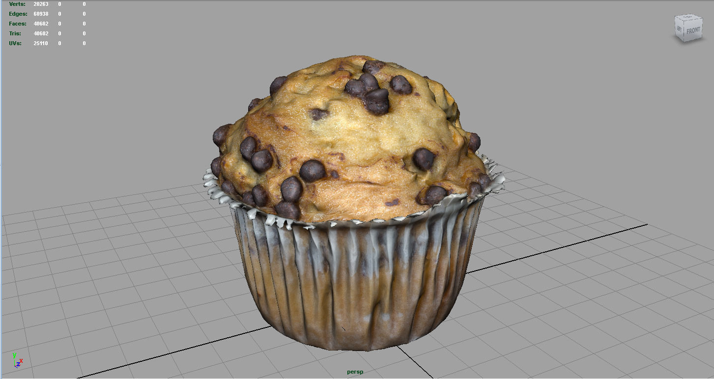 Chocolate chip Cupcake Low-poly 3D model_1