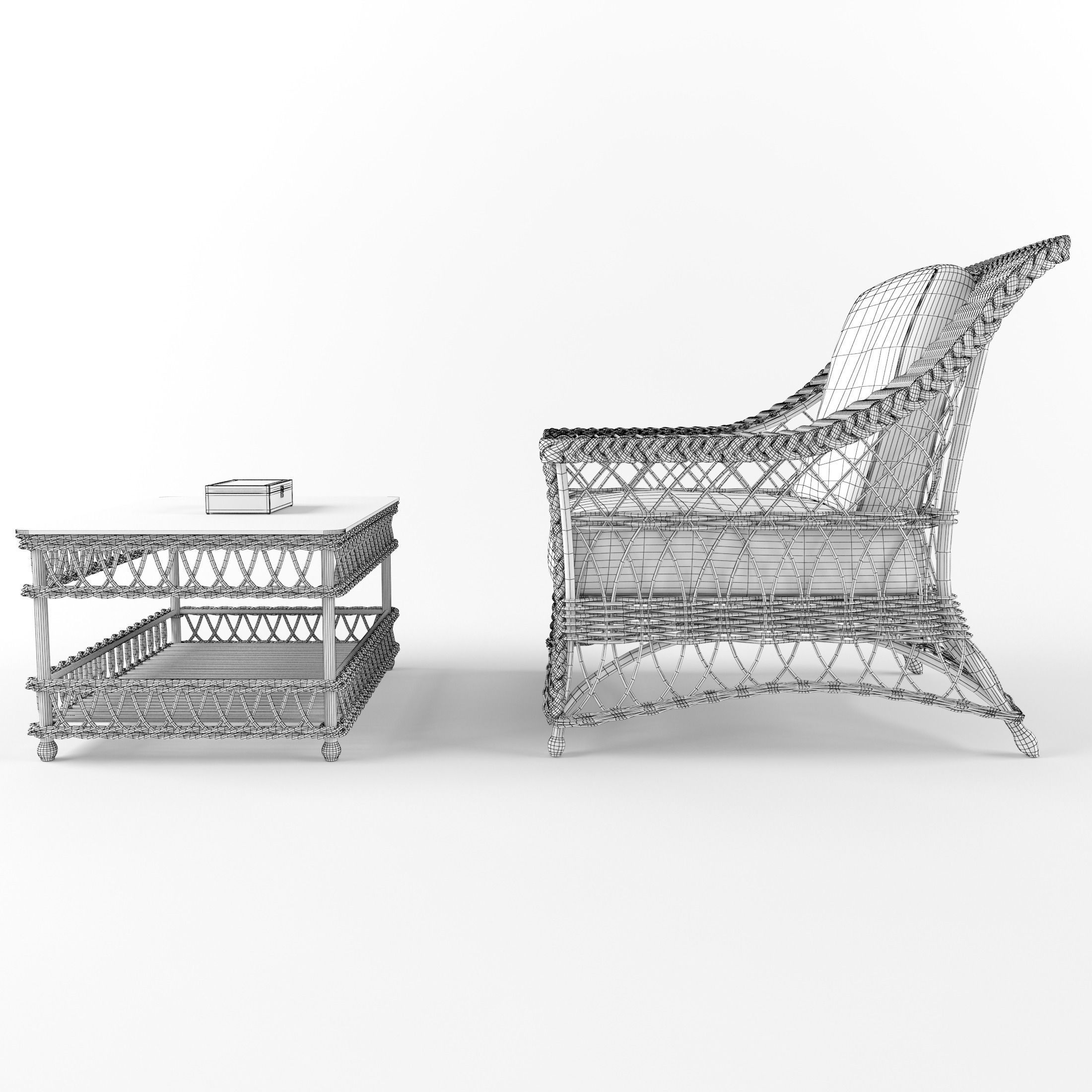 wicker armchair 3D model_2
