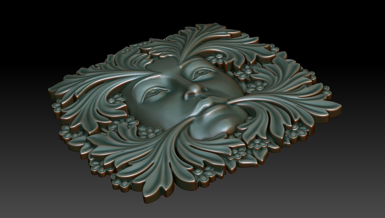 Greenlady face with leaves 3D print model_1