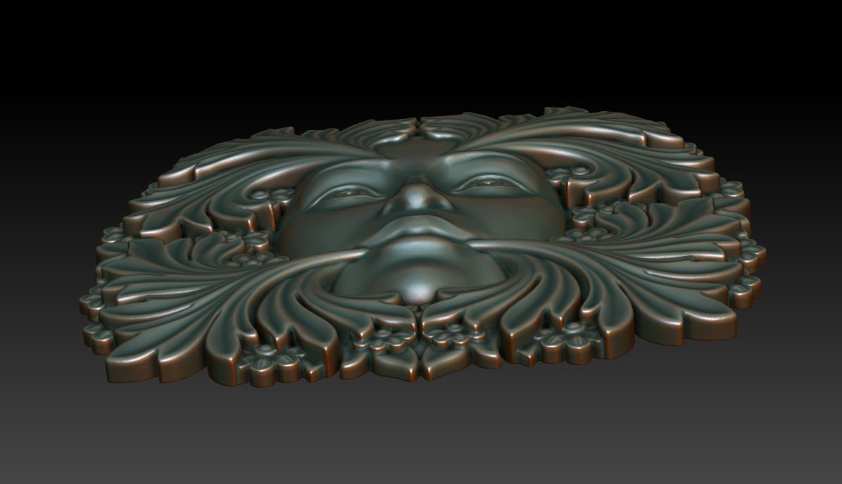 Greenlady face with leaves 3D print model_5