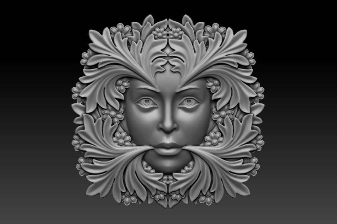 Greenlady face with leaves 3D print model_11