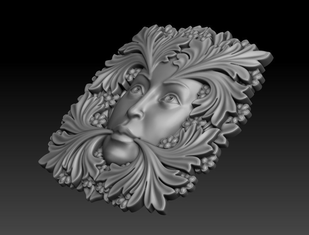 Greenlady face with leaves 3D print model_13