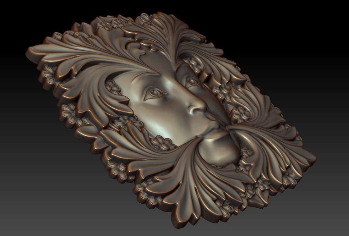 Greenlady face with leaves 3D print model_8