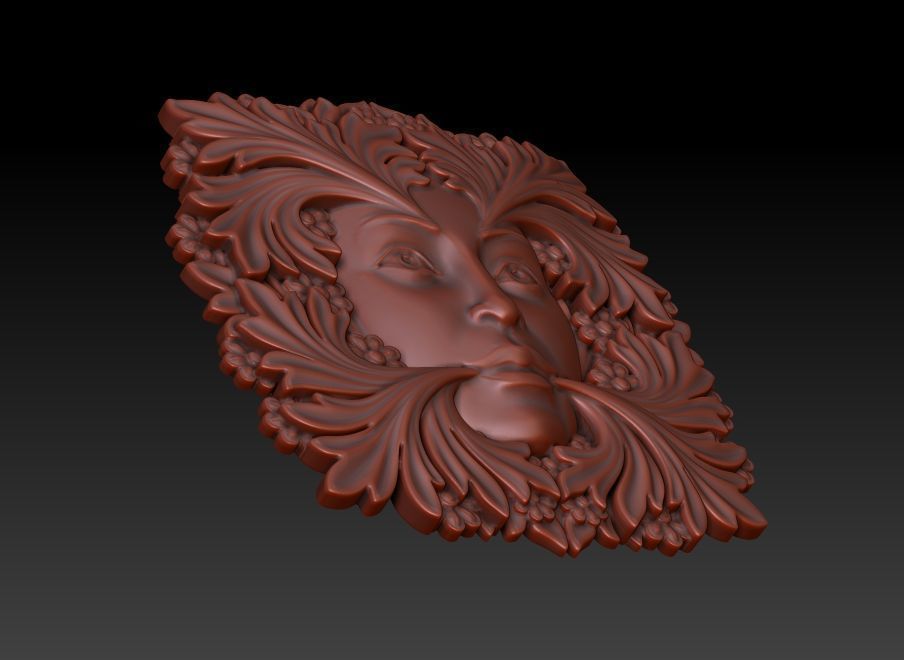 Greenlady face with leaves 3D print model_15