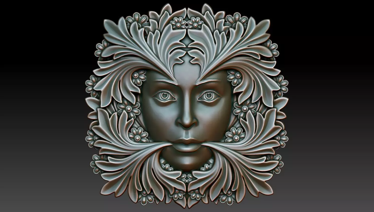 Greenlady face with leaves 3D print model_0
