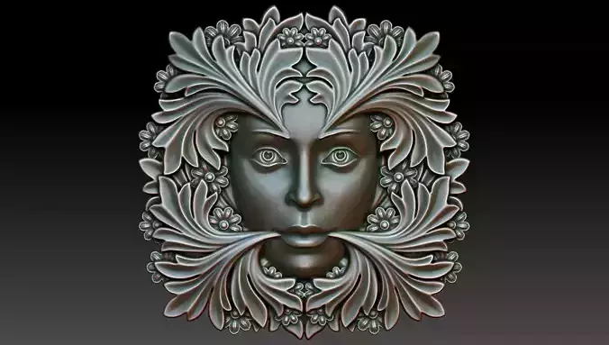Greenlady face with leaves 3D print model
