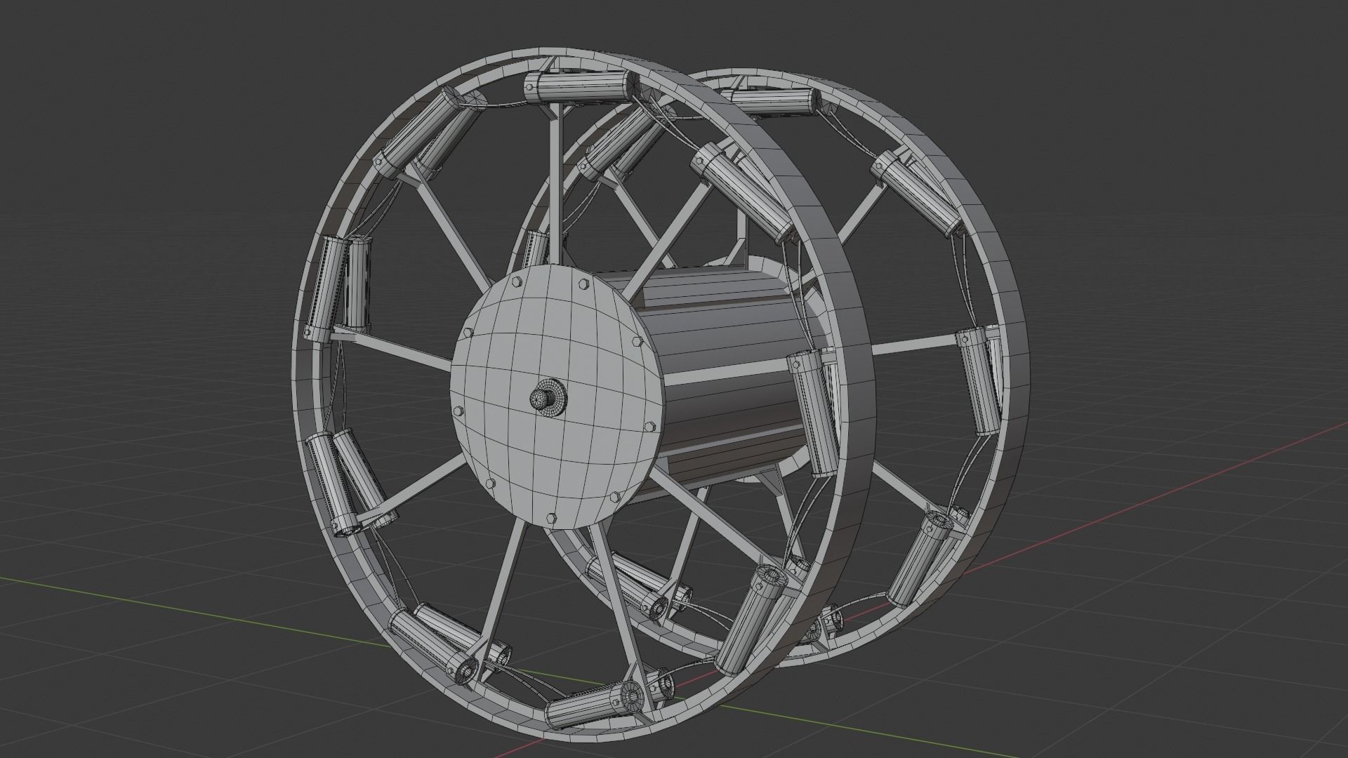 Panjandrum wheel with two wheels Low-poly 3D model_4