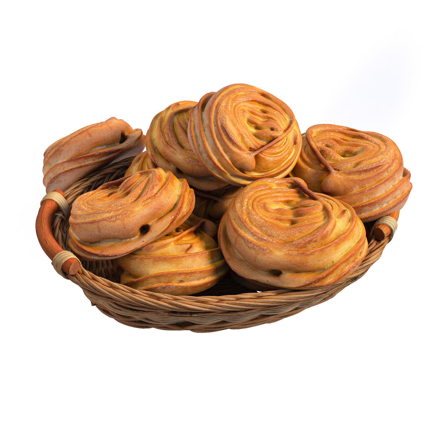 Basket with bread rolls 3D model_2