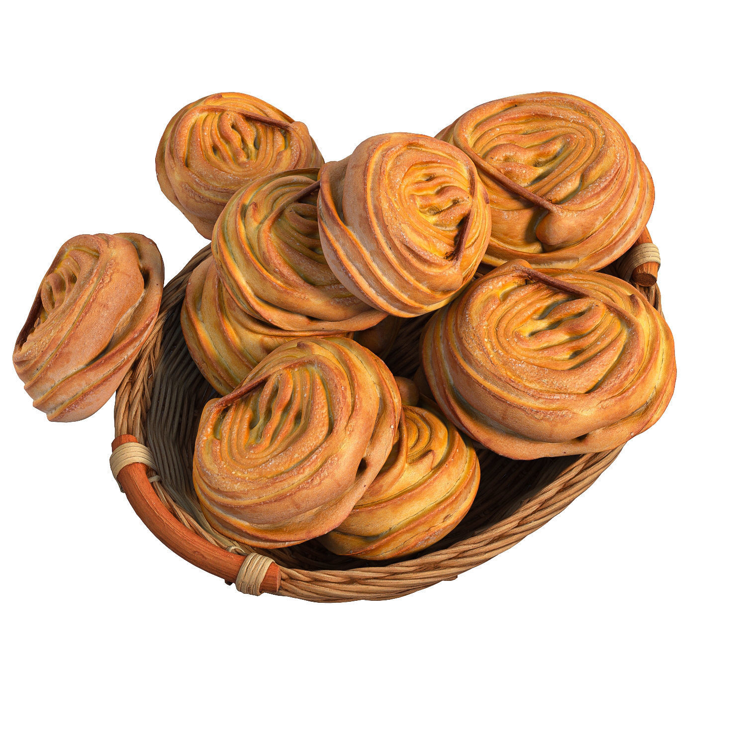 Basket with bread rolls 3D model_7