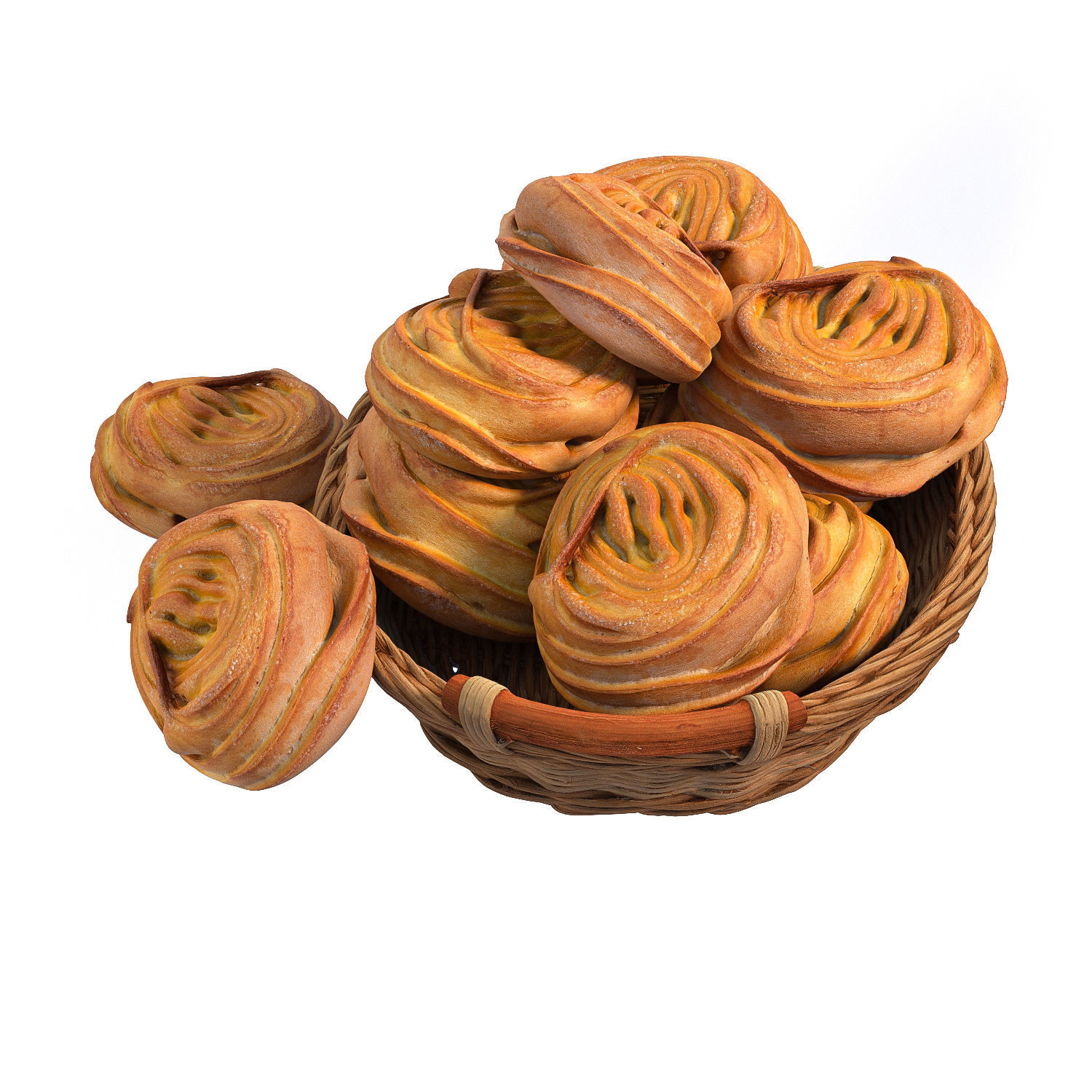 Basket with bread rolls 3D model_1