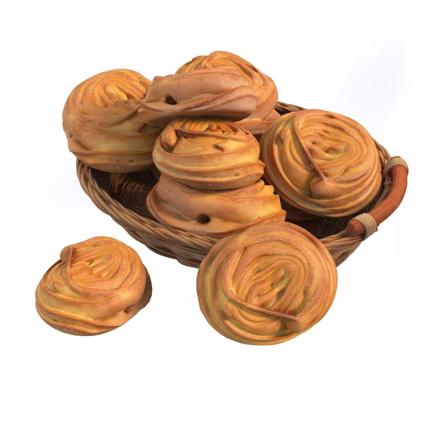Basket with bread rolls 3D model_0