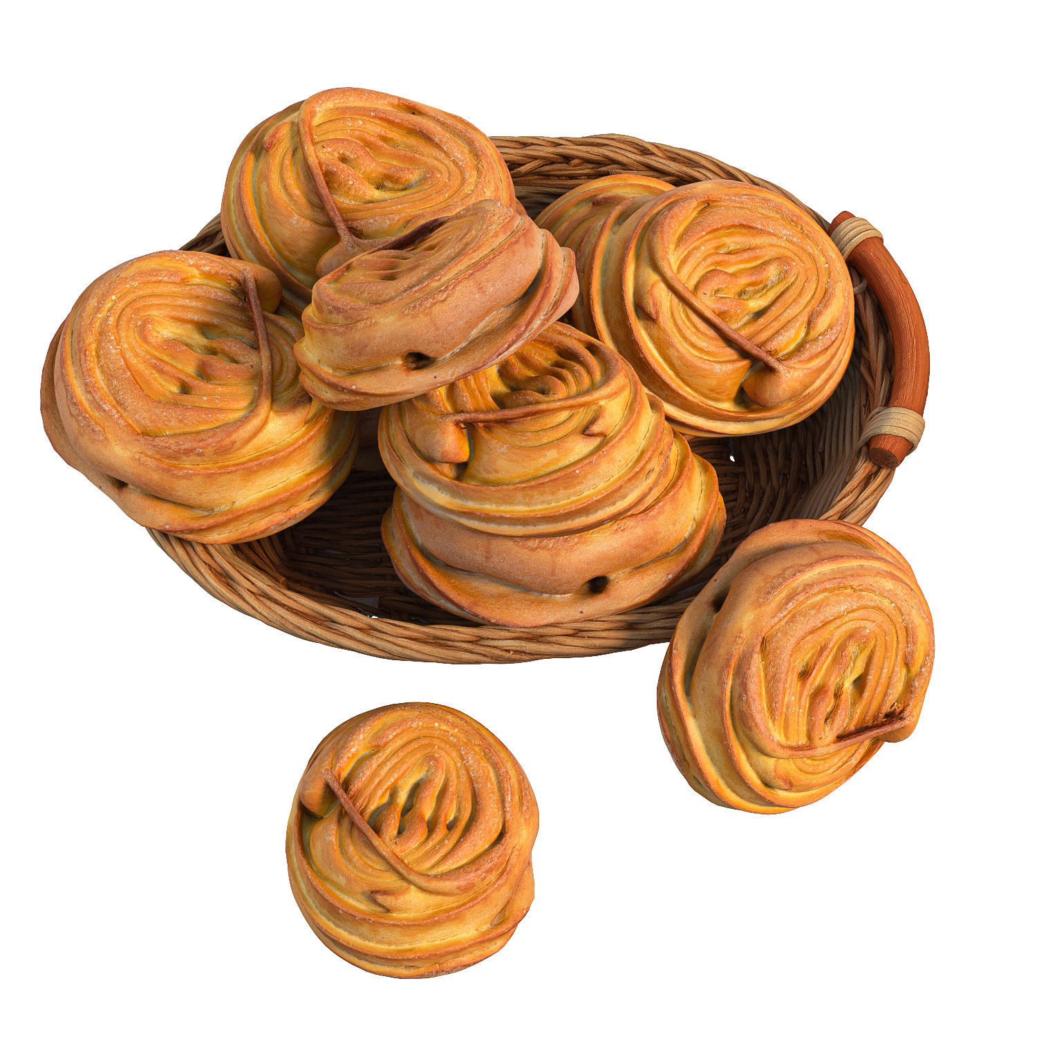 Basket with bread rolls 3D model_5