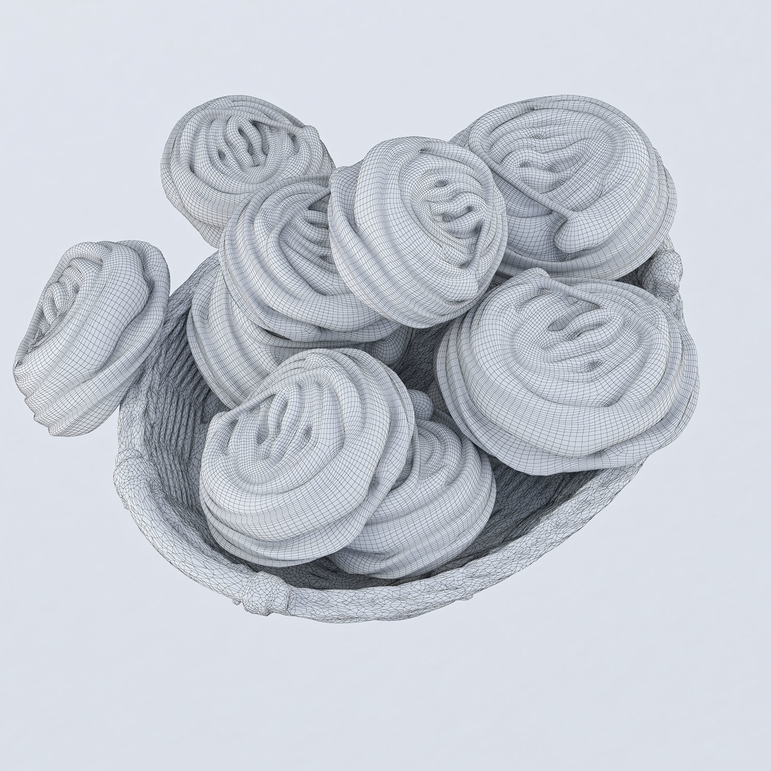 Basket with bread rolls 3D model_8