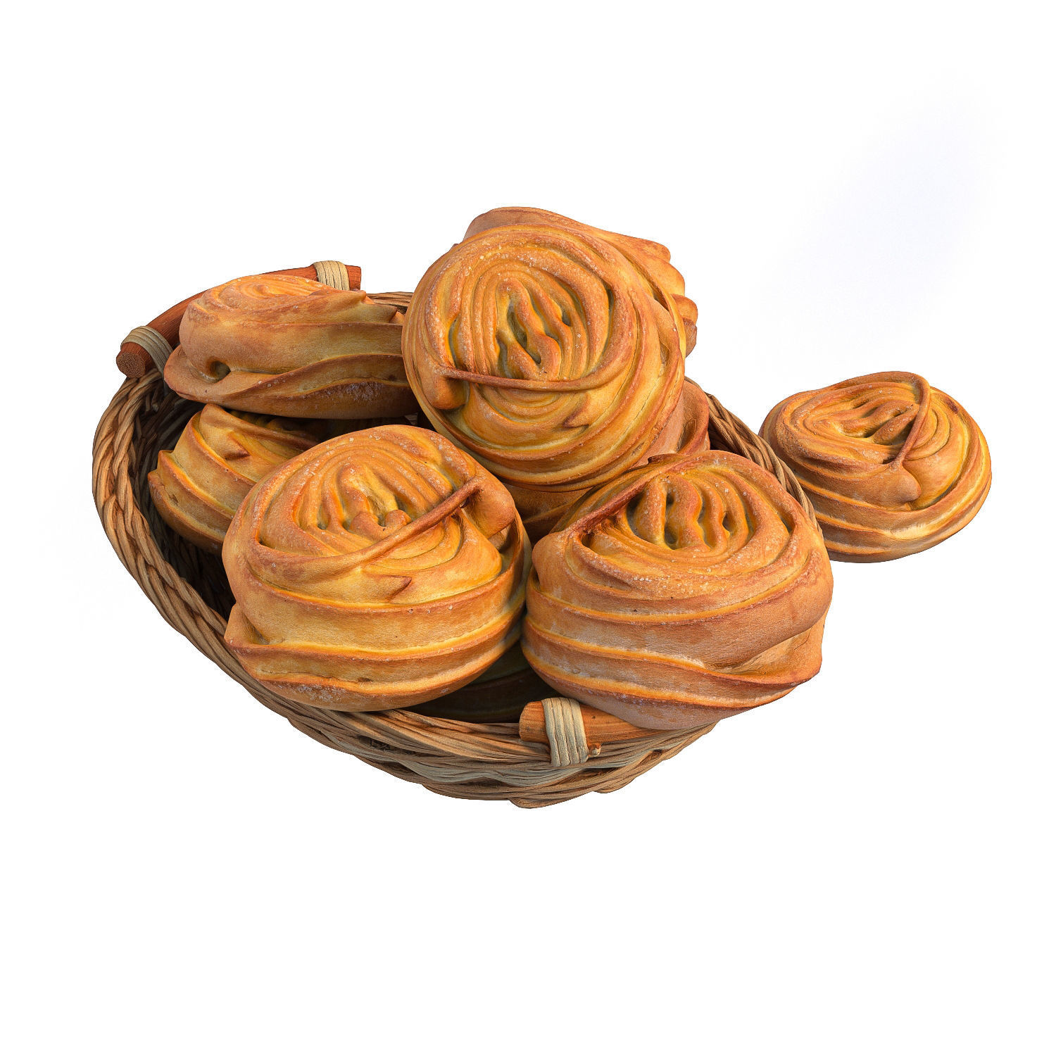 Basket with bread rolls 3D model_3
