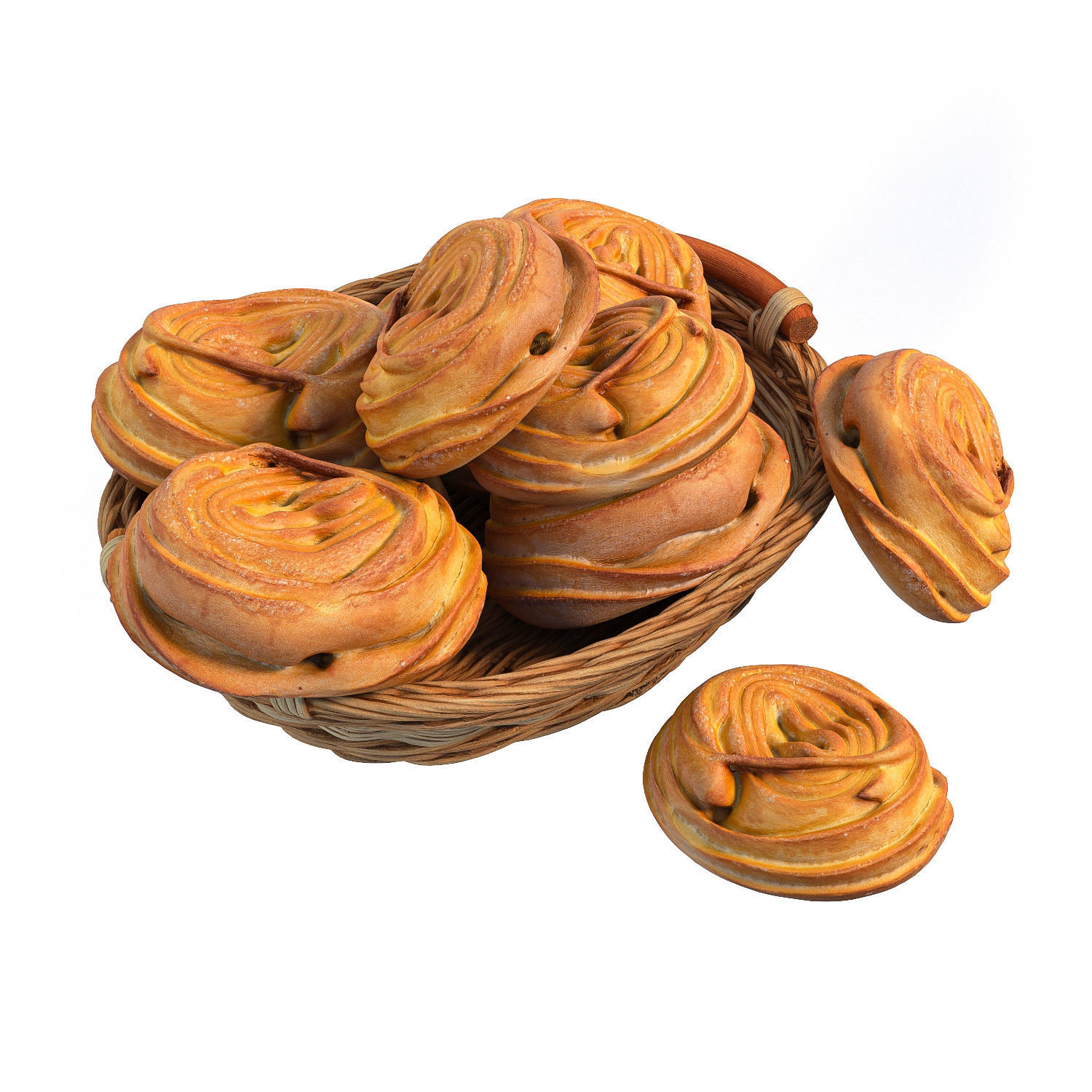 Basket with bread rolls 3D model_4