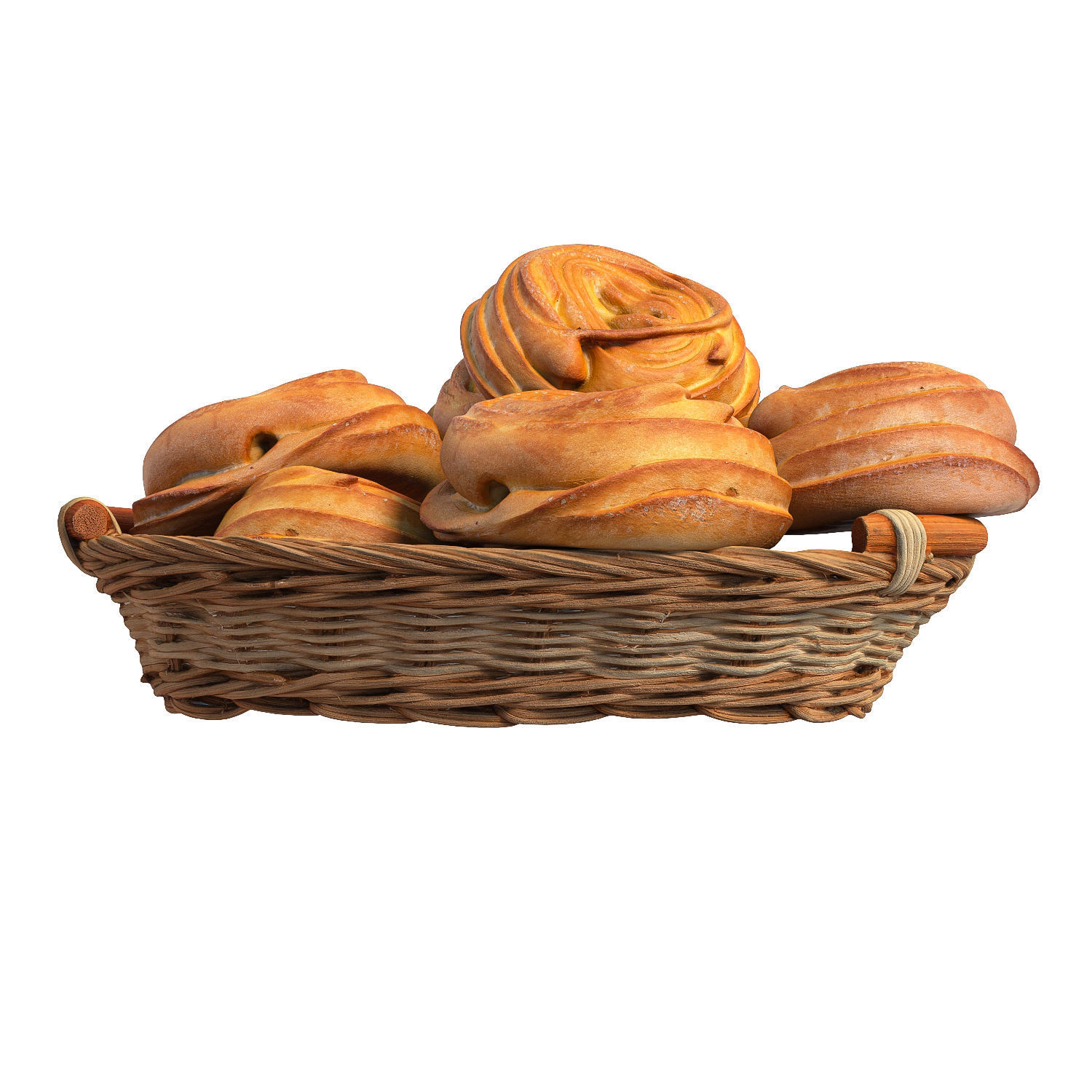 Basket with bread rolls 3D model_6