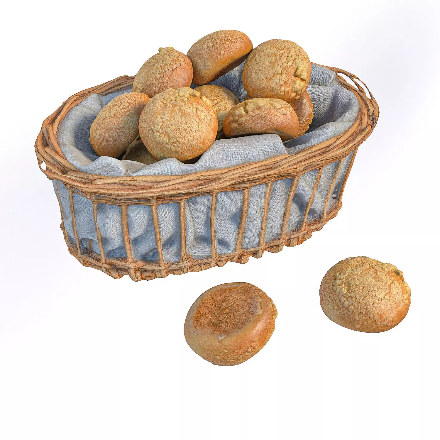 Basket with bread rolls 3D model_0