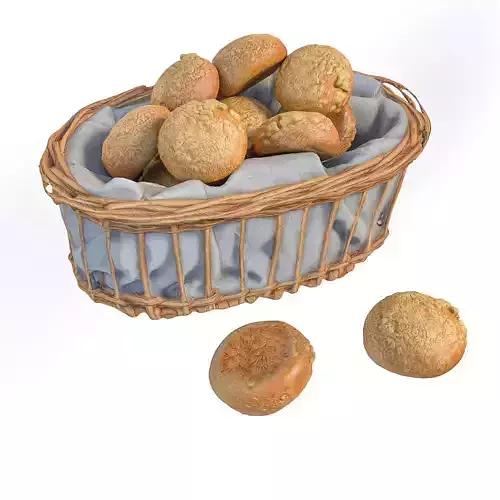 Basket with bread rolls 3D model
