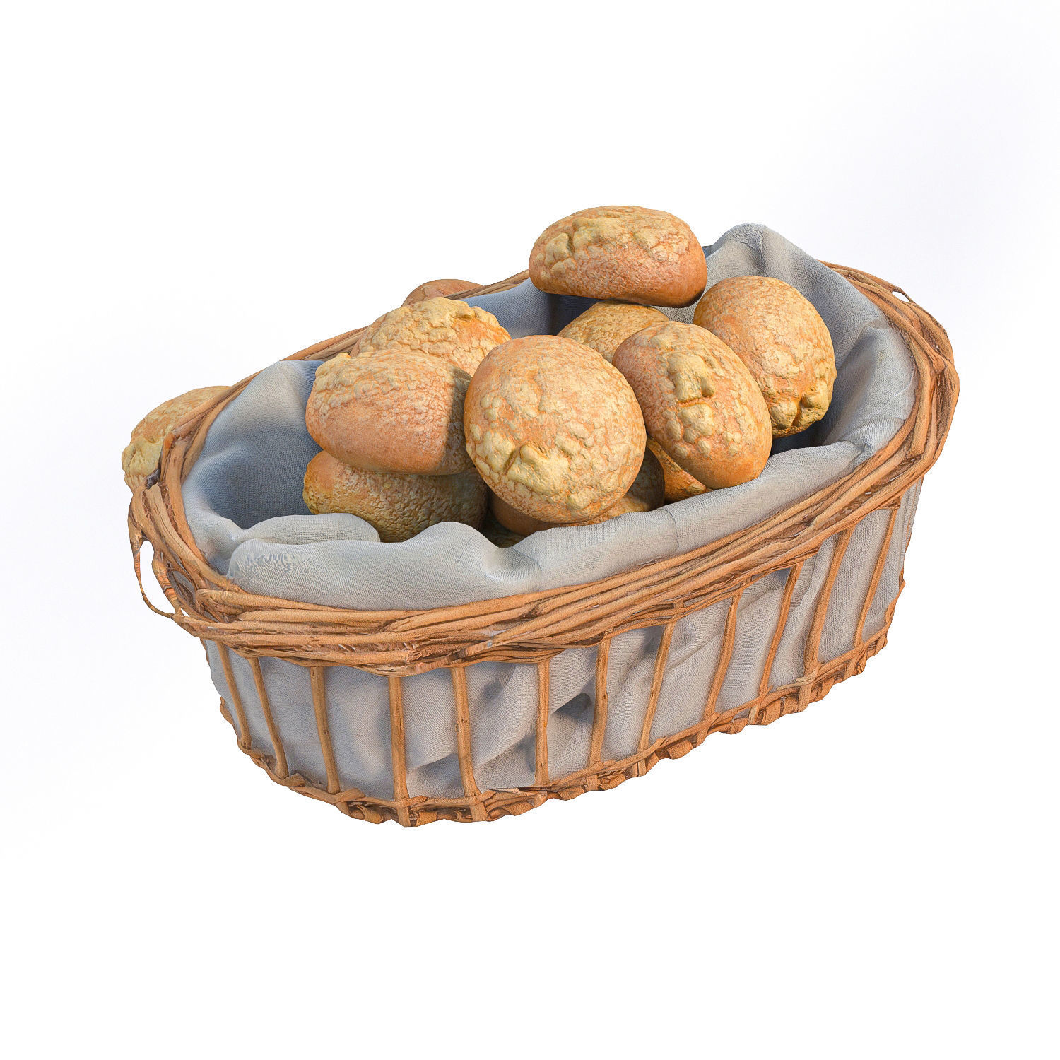 Basket with bread rolls 3D model_3