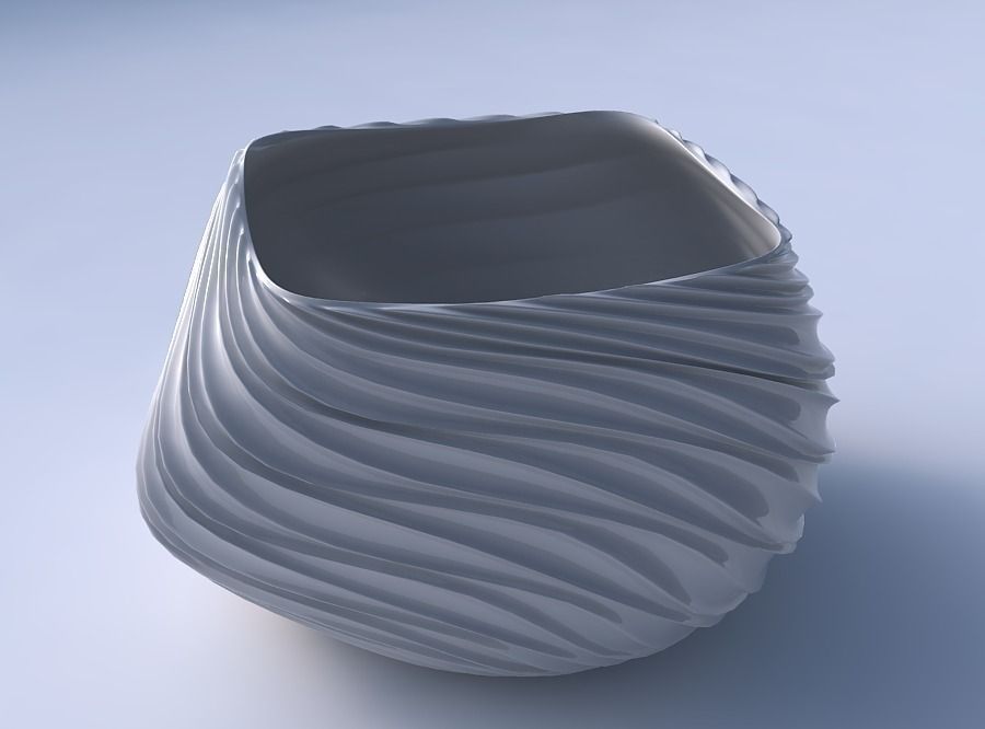 Bowl helix with wavy extruded lines 3D print model_3