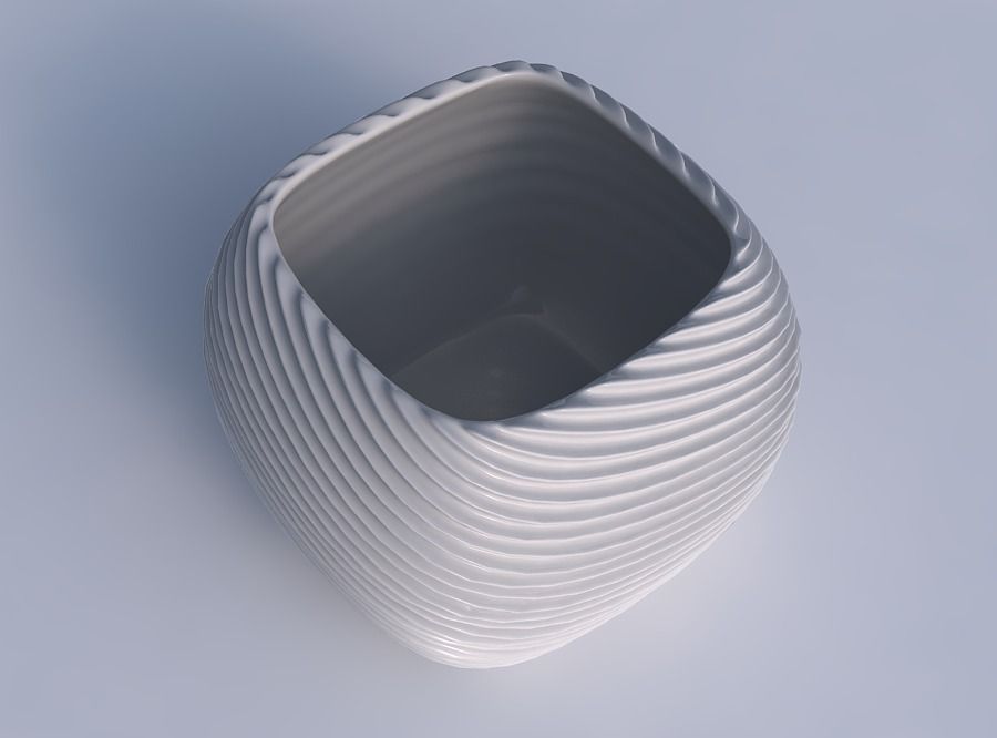 Bowl semi-quadratic with bent extruded lines 2 3D print model_1