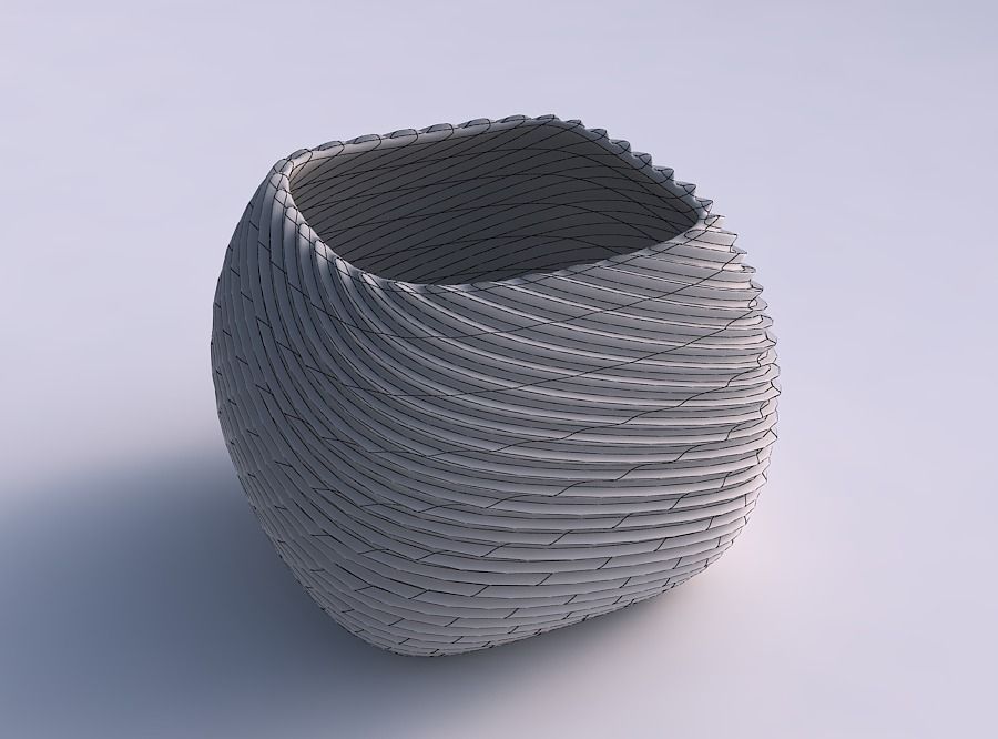 Bowl semi-quadratic with bent extruded lines 2 3D print model_5
